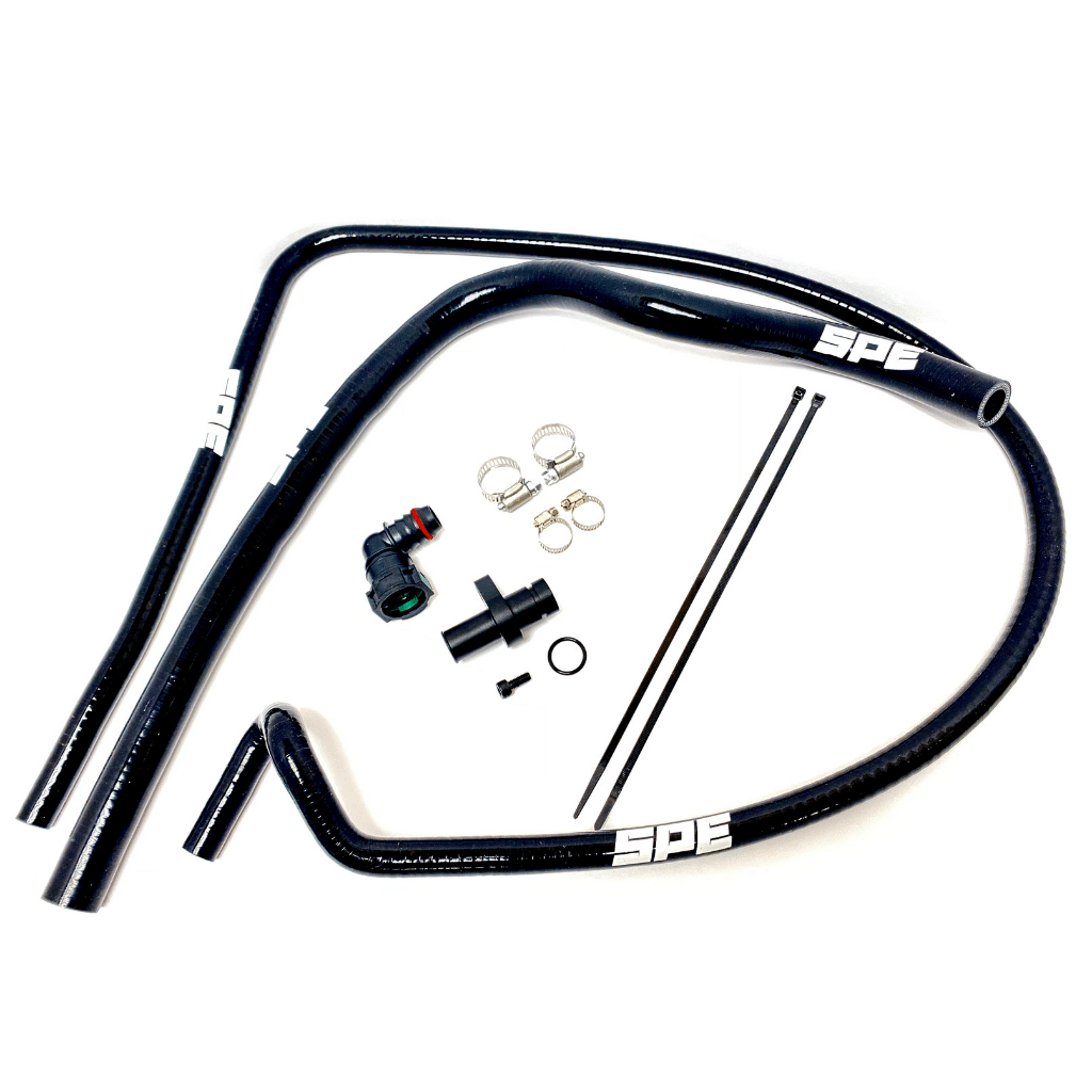 SPE Motorsport 6.7 Powerstroke Coolant Hose Reroute Kit - all laid out