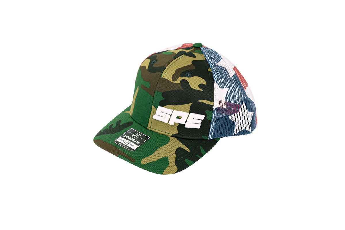 spe motorsport trucker hat racing merica usa flag